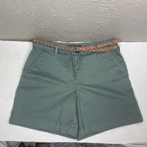 Gloria Vanderbilt Green Braided Leather Waist‎ Belt Bermuda Shorts Womens Sz 10
